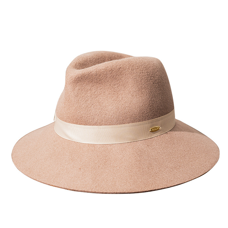 跨境亚马逊热销专供爵士帽单色羊毛毡帽中古帽型大檐大头帽批发