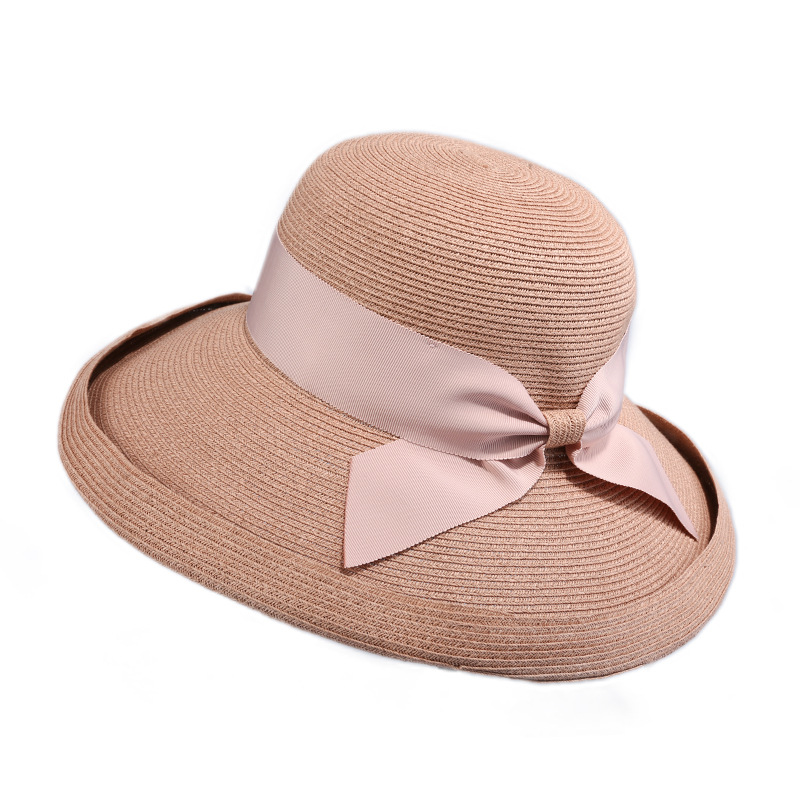 灵珑 草帽女夏天度假出游大檐遮阳帽休闲海边沙滩太阳帽可折叠