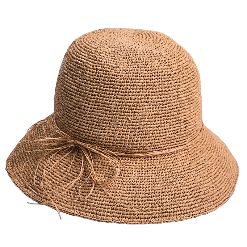 灵珑服饰女士蝴蝶结钩针太阳帽 夏天户外防晒大沿可折叠沙滩草帽
